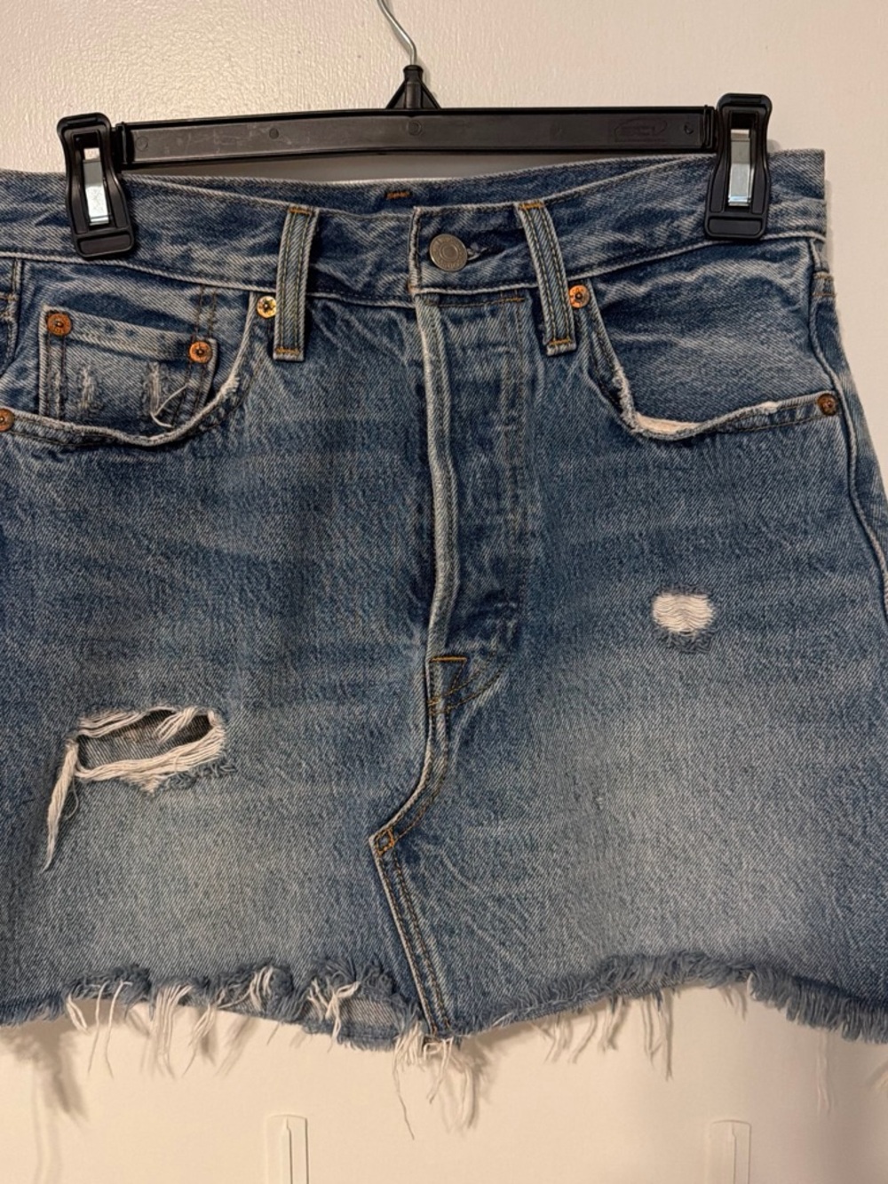 Levi's Distressed Blue Denim Mini Skirt